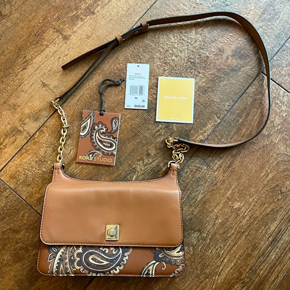 Michael Kors Kors Studio Natalie Tan and Brown Paisley Shoulder Bag